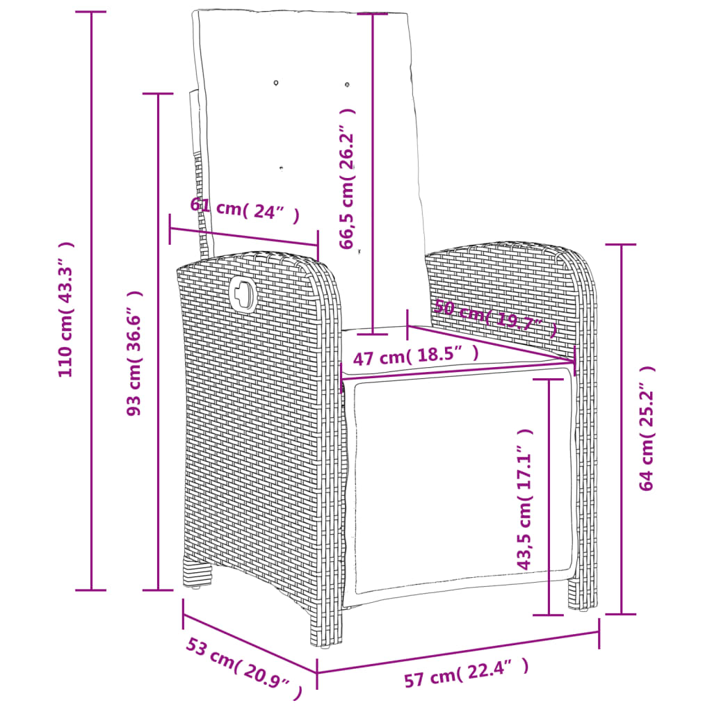 Set da Pranzo da Giardino 3 pz con Cuscini in Polyrattan Grigio