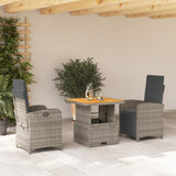 Set da Pranzo da Giardino 3 pz con Cuscini in Polyrattan Grigio