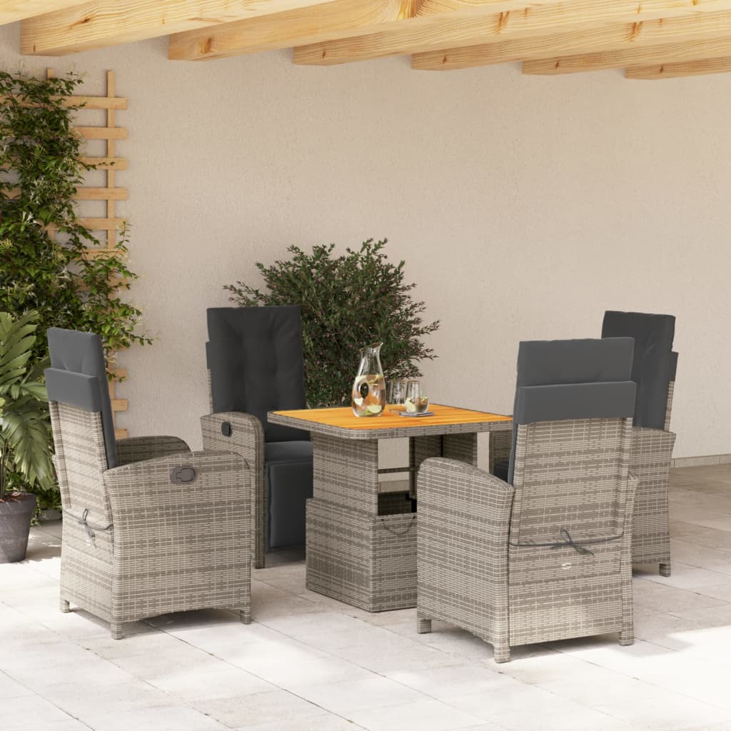 Set da Pranzo da Giardino 5 pz con Cuscini in Polyrattan Grigio