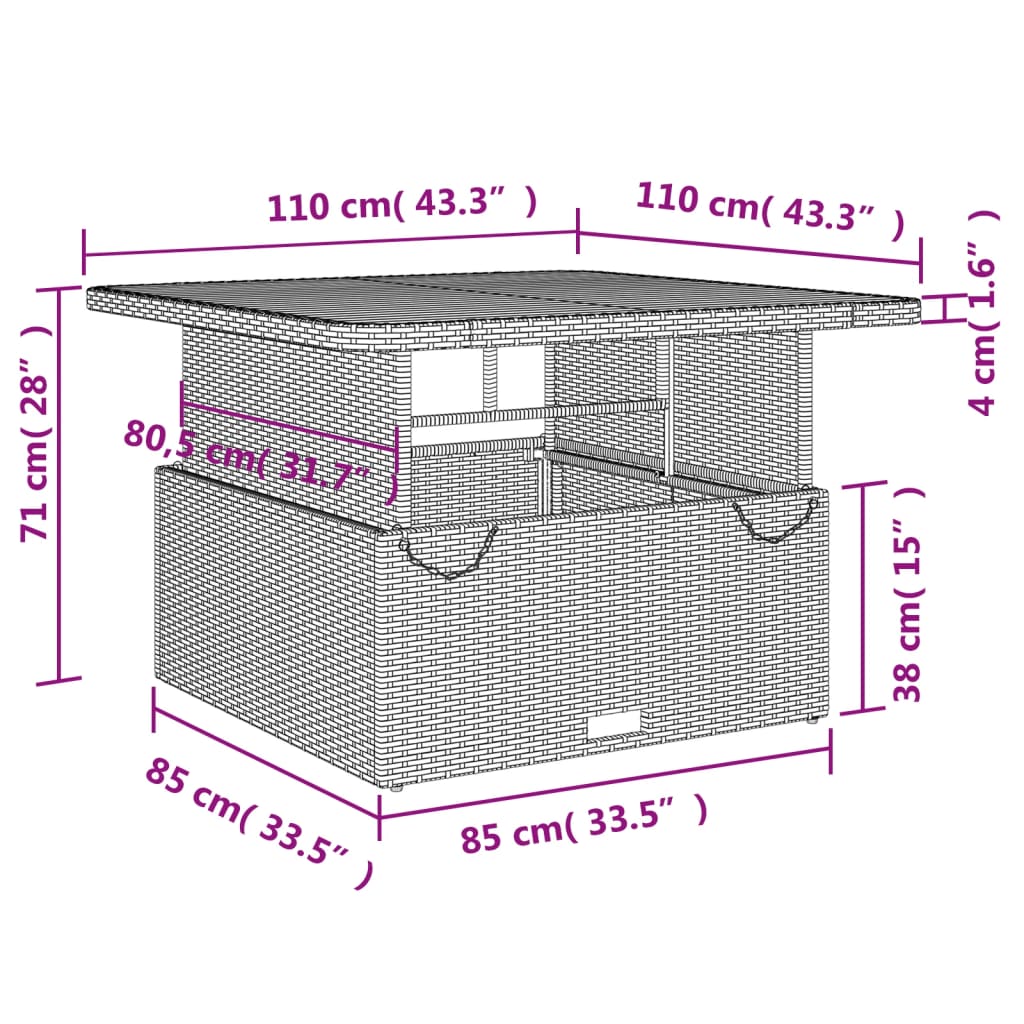 Set da Pranzo da Giardino 2 pz con Cuscini in Polyrattan Grigio