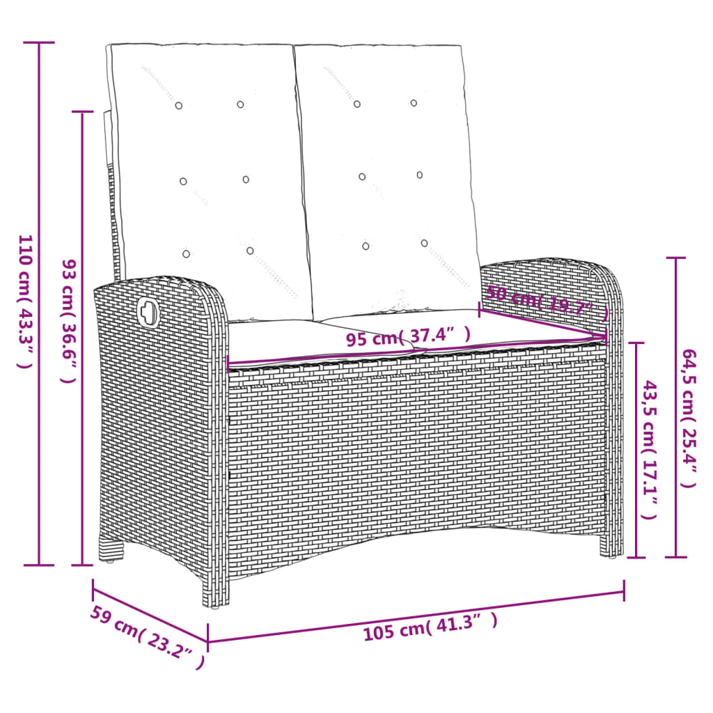 Set da Pranzo da Giardino 2 pz con Cuscini in Polyrattan Grigio