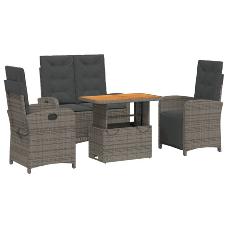 Set da Pranzo da Giardino 4 pz con Cuscini in Polyrattan Grigio