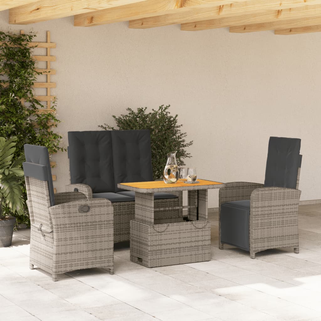 Set da Pranzo da Giardino 4 pz con Cuscini in Polyrattan Grigio