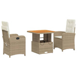 Set da Pranzo da Giardino 3 pz con Cuscini Beige in Polyrattan