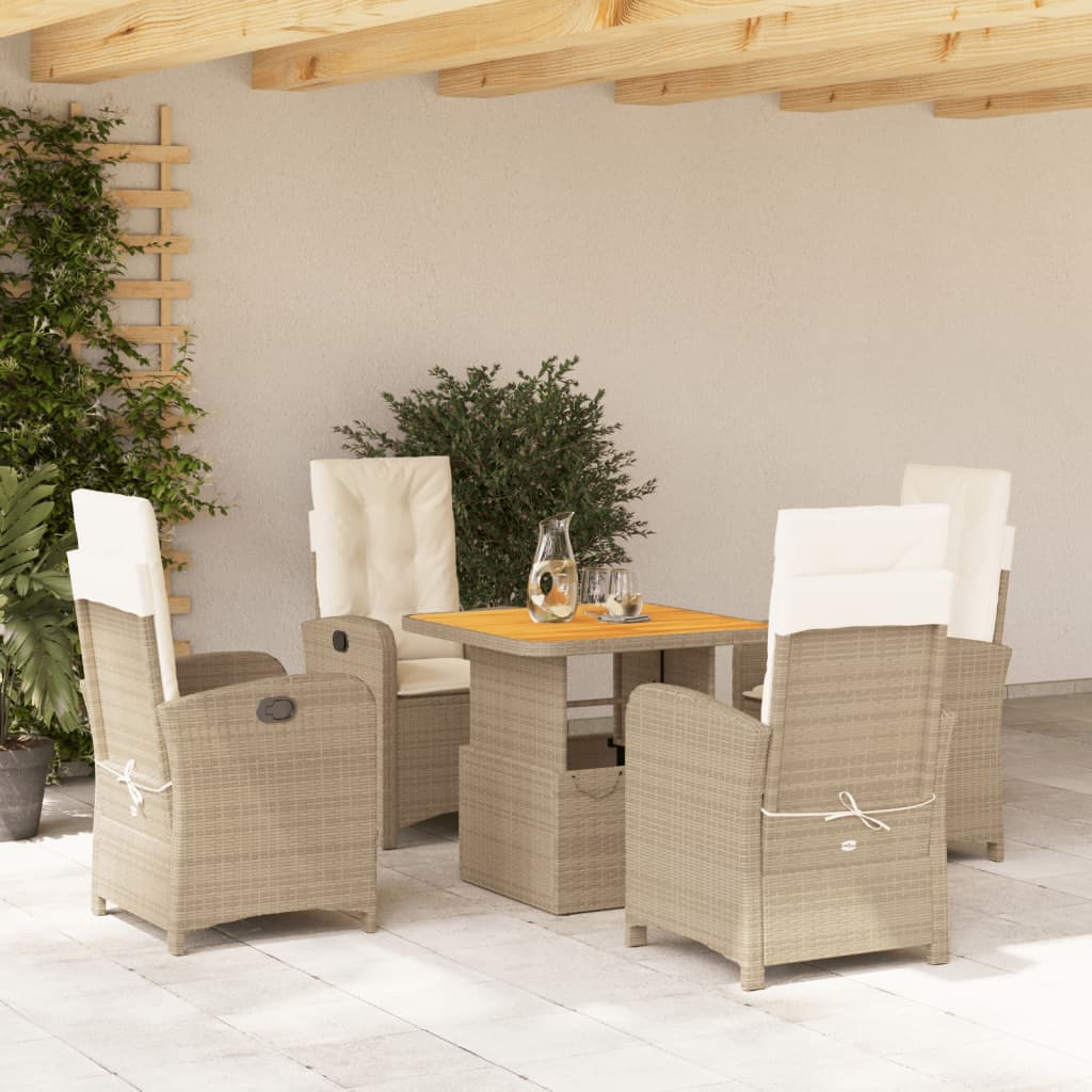 Set da Pranzo da Giardino 5 pz con Cuscini Beige in Polyrattan