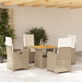 Set da Pranzo da Giardino 5 pz con Cuscini Beige in Polyrattan