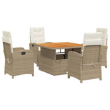 Set da Pranzo da Giardino 5 pz con Cuscini Beige in Polyrattan