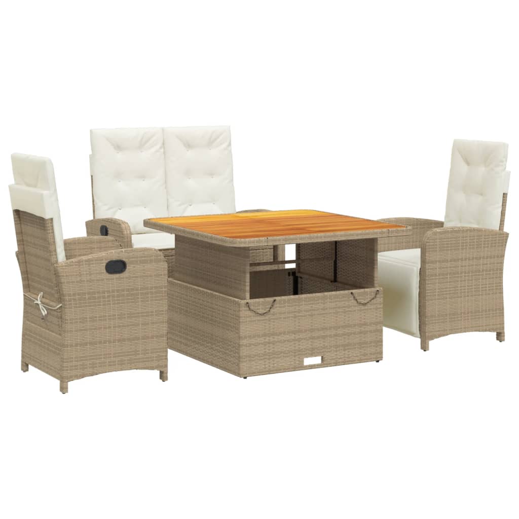 Set da Pranzo da Giardino 4 pz con Cuscini Beige in Polyrattan