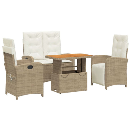 Set da Pranzo da Giardino 4 pz con Cuscini Beige in Polyrattan