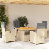 Set da Pranzo da Giardino 5 pz con Cuscini Beige in Polyrattan