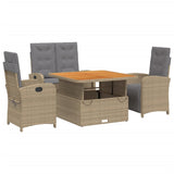 Set da Pranzo da Giardino 4 pz con Cuscini Beige in Polyrattan