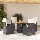 Set da Pranzo da Giardino 5 pz Nero con Cuscini in Polyrattan