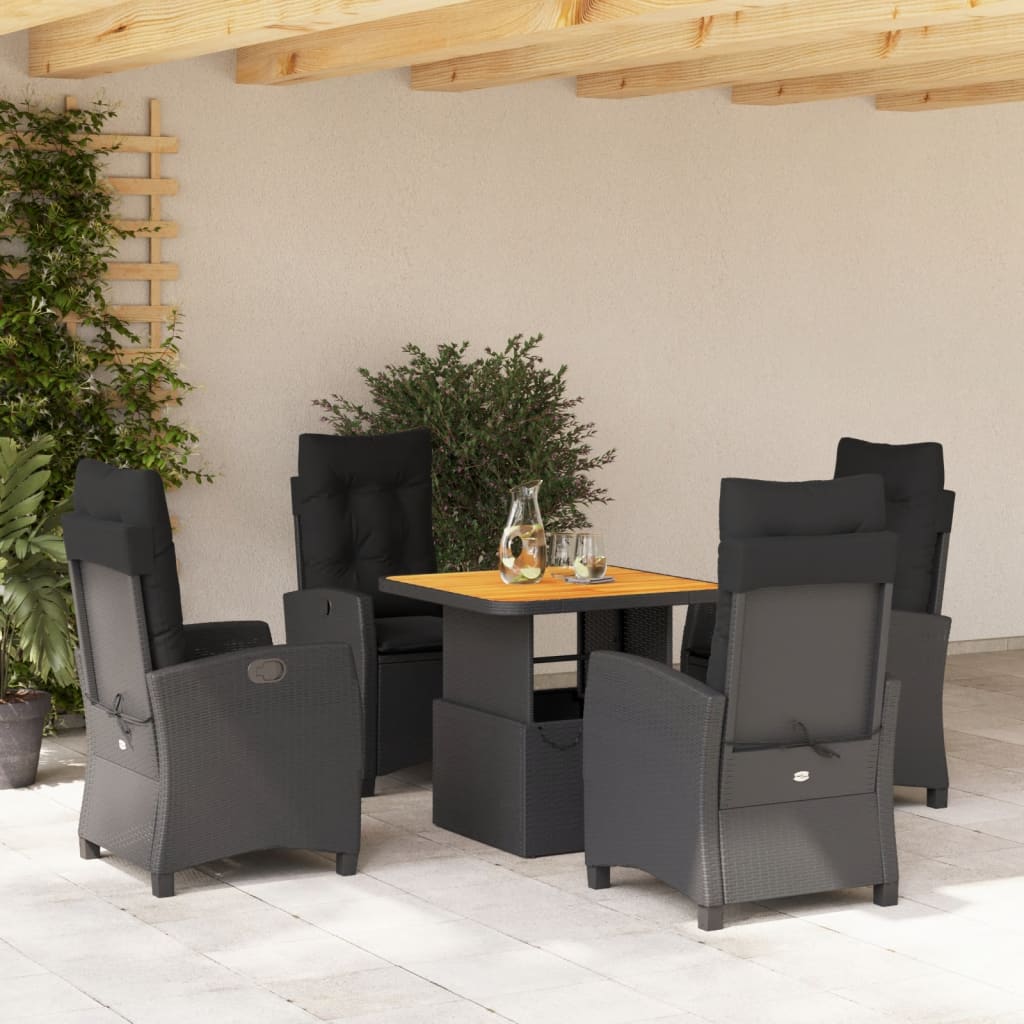 Set da Pranzo da Giardino 5 pz Nero con Cuscini in Polyrattan