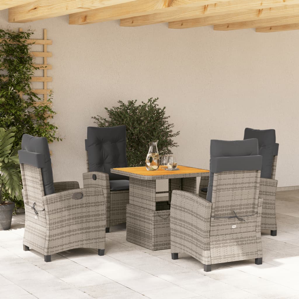 Set da Pranzo da Giardino 5 pz con Cuscini in Polyrattan Grigio