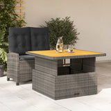 Set da Pranzo da Giardino 2 pz con Cuscini in Polyrattan Grigio