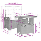 Set da Pranzo da Giardino 2 pz con Cuscini in Polyrattan Grigio