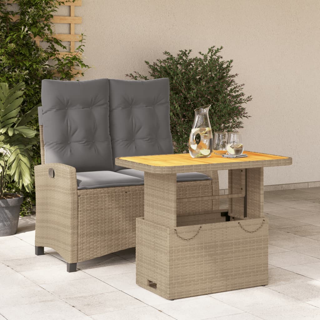 Set da Pranzo da Giardino 2 pz con Cuscini Beige in Polyrattan