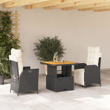 Set da Pranzo da Giardino 3 pz con Cuscini Nero in Polyrattan