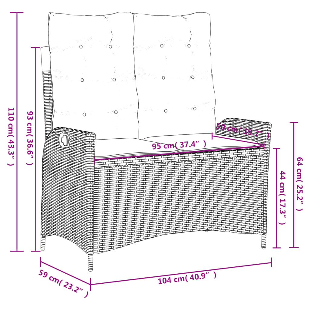 Set da Pranzo da Giardino 4 pz con Cuscini Nero in Polyrattan