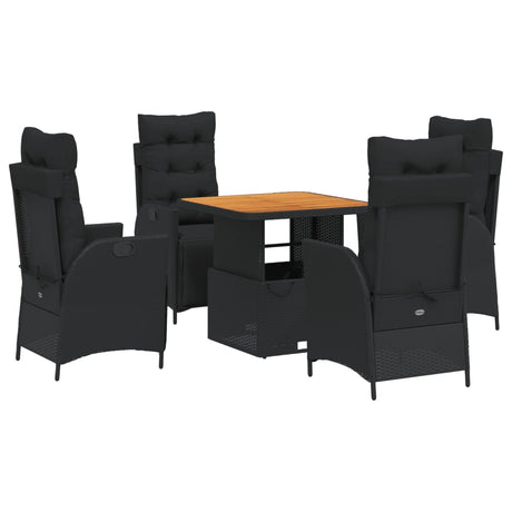 Set da Pranzo da Giardino 5 pz Nero con Cuscini in Polyrattan