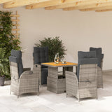 Set da Pranzo da Giardino 5 pz con Cuscini in Polyrattan Grigio