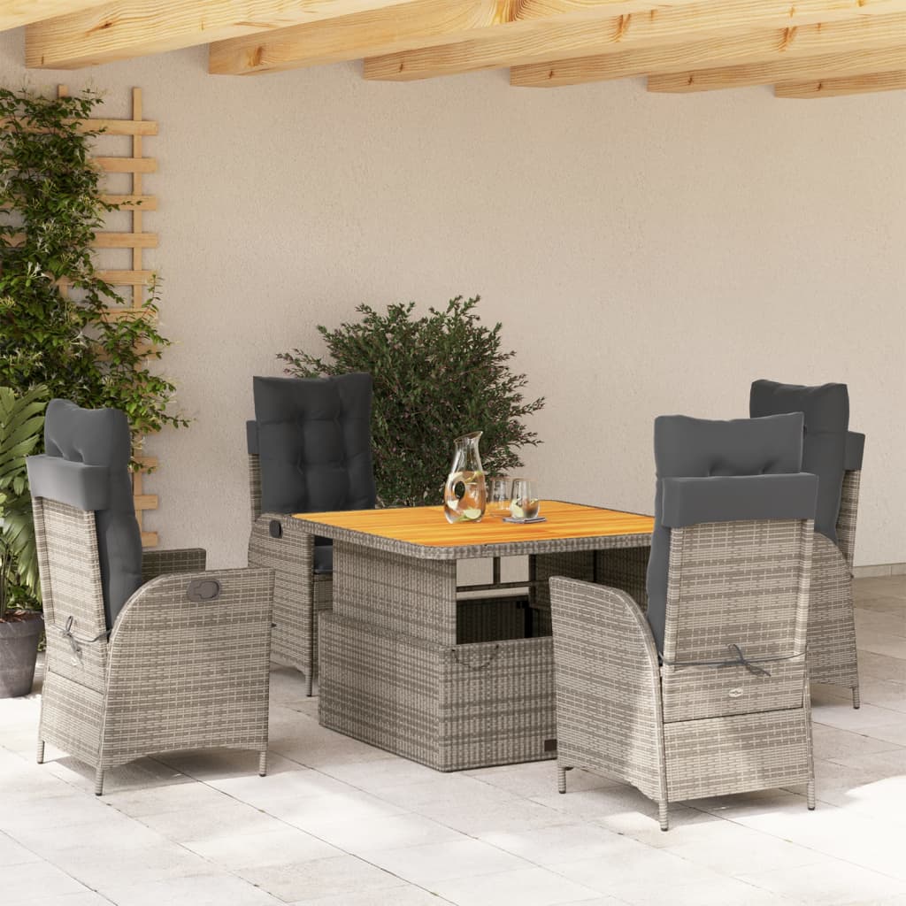 Set da Pranzo da Giardino 5 pz con Cuscini in Polyrattan Grigio