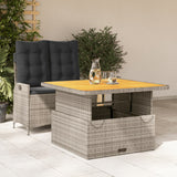 Set da Pranzo da Giardino 2 pz con Cuscini in Polyrattan Grigio