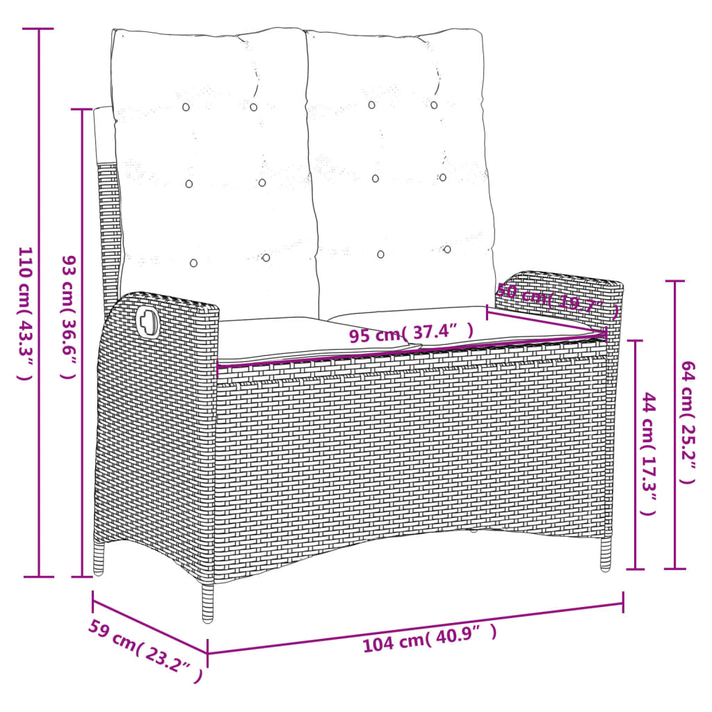 Set da Pranzo da Giardino 2 pz con Cuscini in Polyrattan Grigio