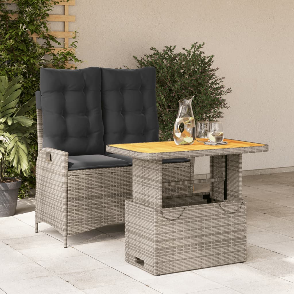 Set da Pranzo da Giardino 2 pz con Cuscini in Polyrattan Grigio