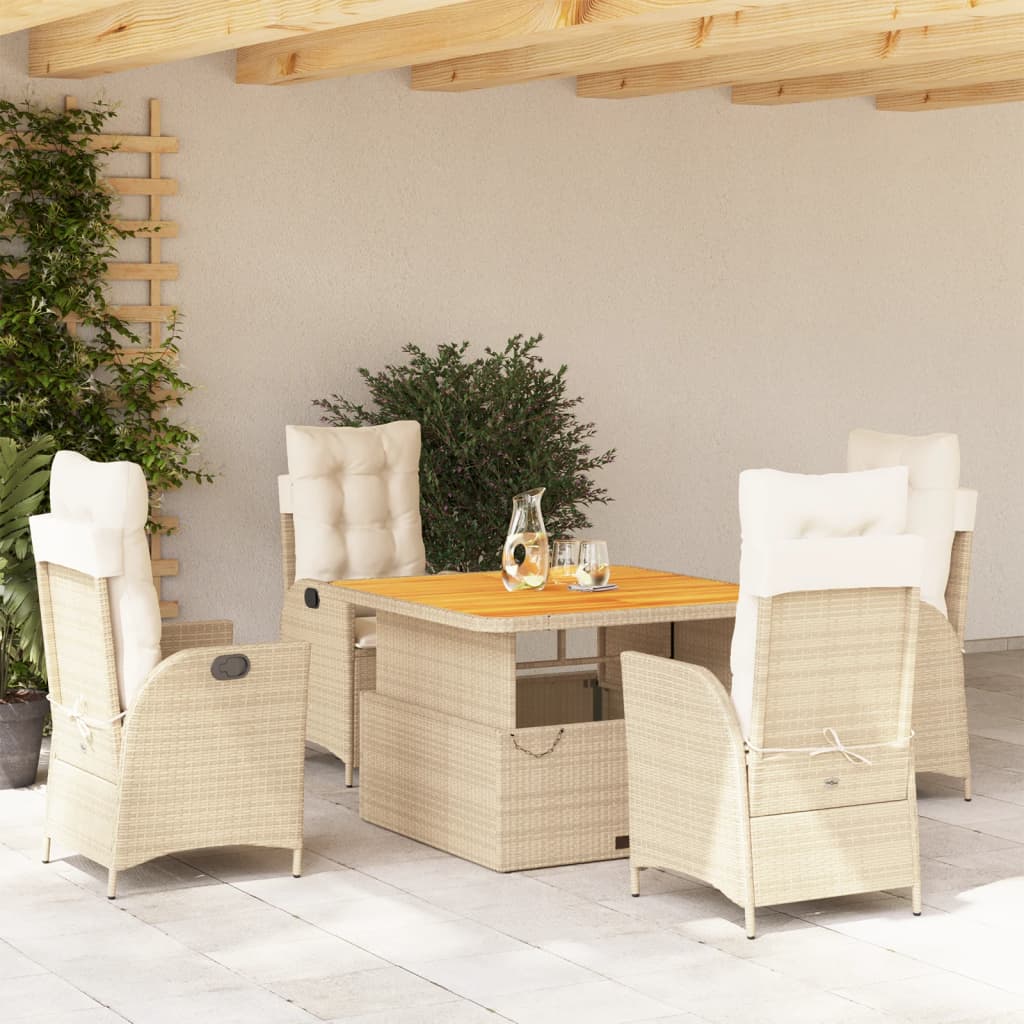 Set da Pranzo da Giardino 5 pz con Cuscini Beige in Polyrattan