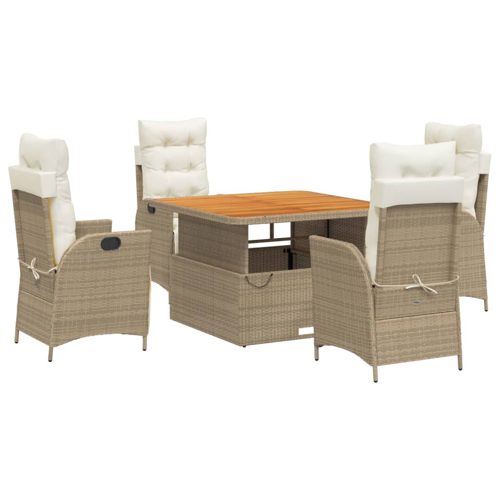 Set da Pranzo da Giardino 5 pz con Cuscini Beige in Polyrattan