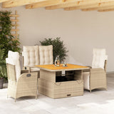 Set da Pranzo da Giardino 4 pz con Cuscini Beige in Polyrattan