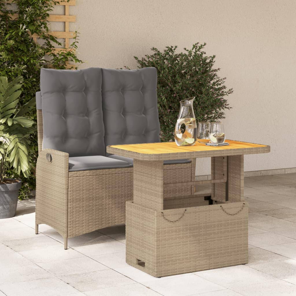 Set da Pranzo da Giardino 2 pz con Cuscini Beige in Polyrattan