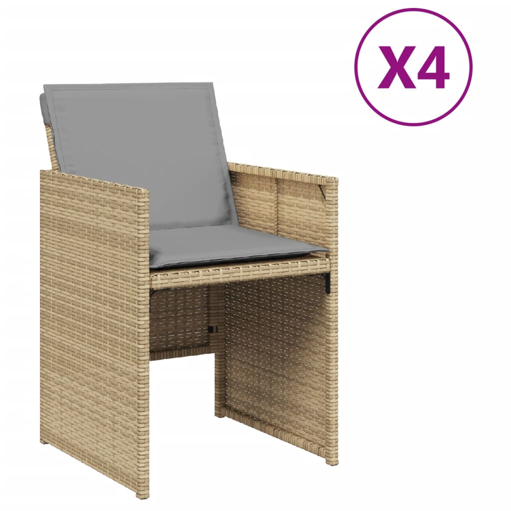 Sedie da Giardino con Cuscini 4 pz Beige Misto in Polyrattan