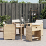 Sedie da Giardino con Cuscini 4 pz Beige in Polyrattan