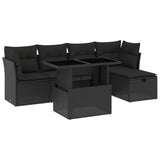 Set Divano da Giardino 6 pz con Cuscini Nero in Polyrattan