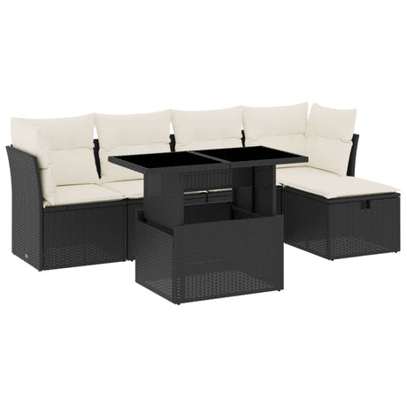 Set Divano da Giardino 6 pz con Cuscini Nero in Polyrattan