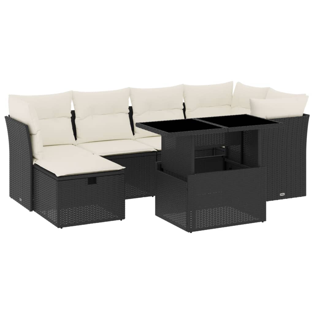 Set Divani da Giardino con Cuscini 7pz Nero Polyrattan