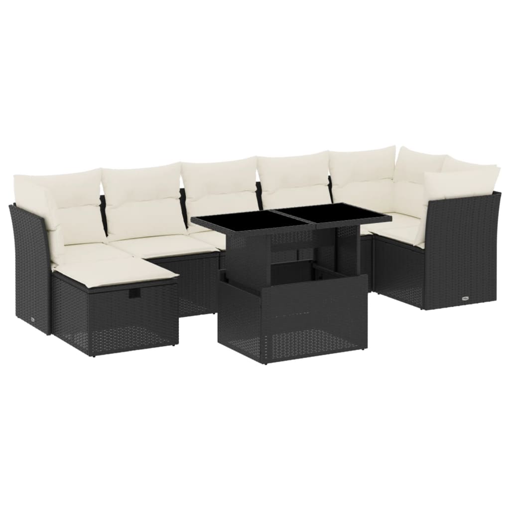 Set Divani da Giardino con Cuscini 8 pz Nero in Polyrattan