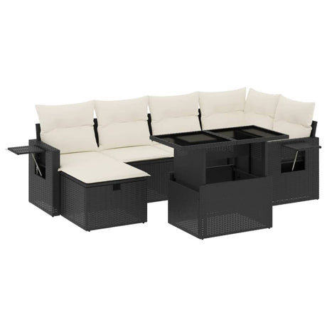 Set Divani da Giardino con Cuscini 7pz Nero Polyrattan