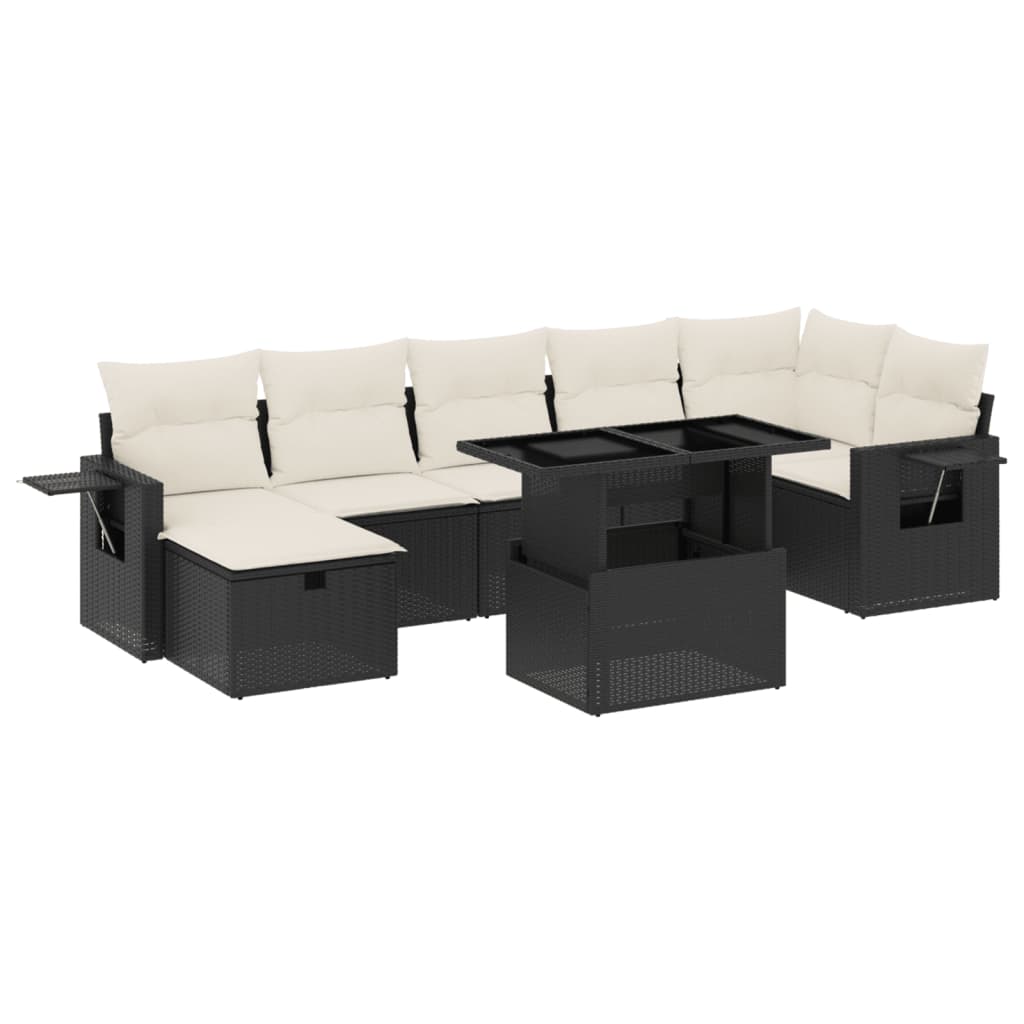 Set Divani da Giardino con Cuscini 8 pz Nero in Polyrattan