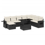 Set Divani da Giardino 9 pz con Cuscini Nero in Polyrattan