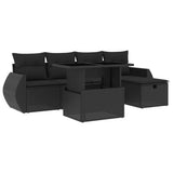 Set Divano da Giardino 6 pz con Cuscini Nero in Polyrattan