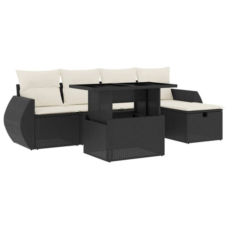 Set Divano da Giardino 6 pz con Cuscini Nero in Polyrattan