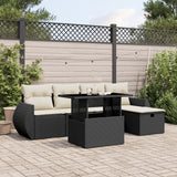 Set Divano da Giardino 6 pz con Cuscini Nero in Polyrattan