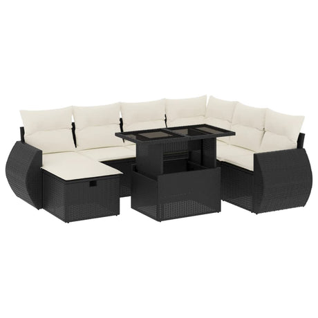 Set Divani da Giardino con Cuscini 8 pz Nero in Polyrattan