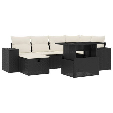 Set Divani da Giardino con Cuscini 7pz Nero Polyrattan