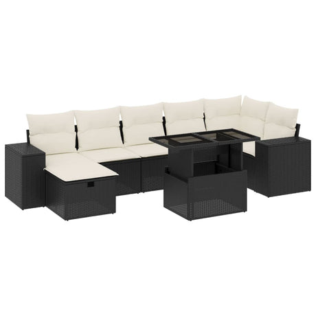 Set Divani da Giardino con Cuscini 8 pz Nero in Polyrattan