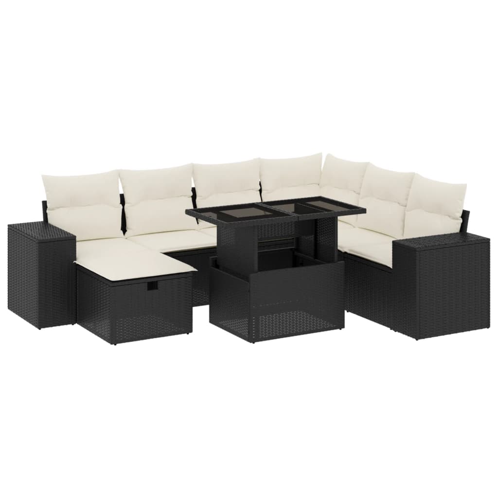 Set Divani da Giardino con Cuscini 8 pz Nero in Polyrattan