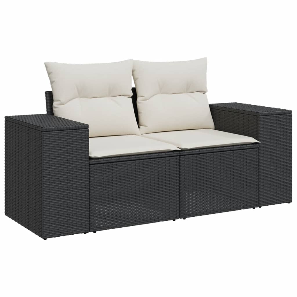 Set Divani da Giardino 9 pz con Cuscini Nero in Polyrattan